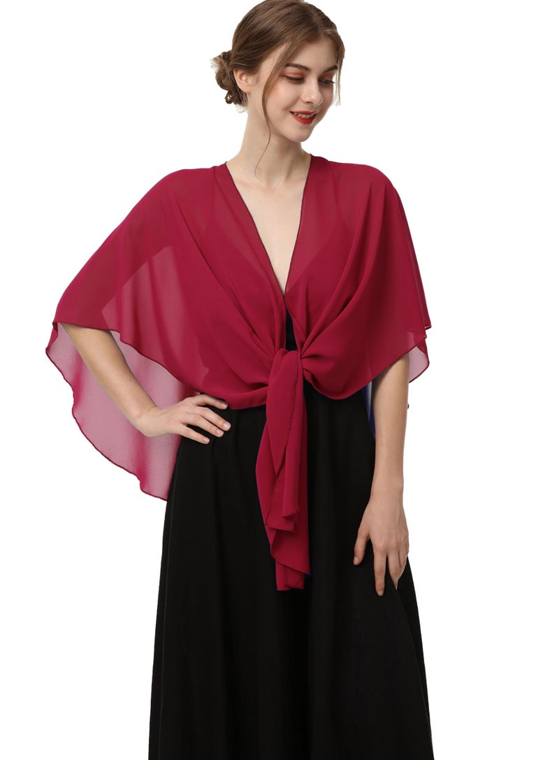 Hotshawl Womens Chiffon Shawls and Wraps, Wedding Party Shawl Scarf for Evening Dresses (Wine Red) - Image 1